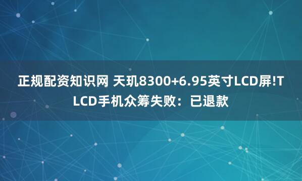 正规配资知识网 天玑8300+6.95英寸LCD屏!TLCD手机众筹失败：已退款